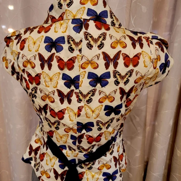 Anthropologie Elevenses Butterfly cap sleeve blazer jacket buttonup cardigan top - Picture 6 of 11